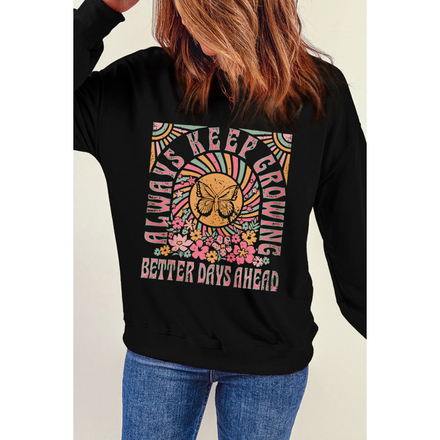 Graphic Round Neck Long Sleeve Sweatshirt Apparel and Accessories