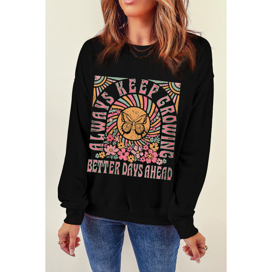 Graphic Round Neck Long Sleeve Sweatshirt Apparel and Accessories