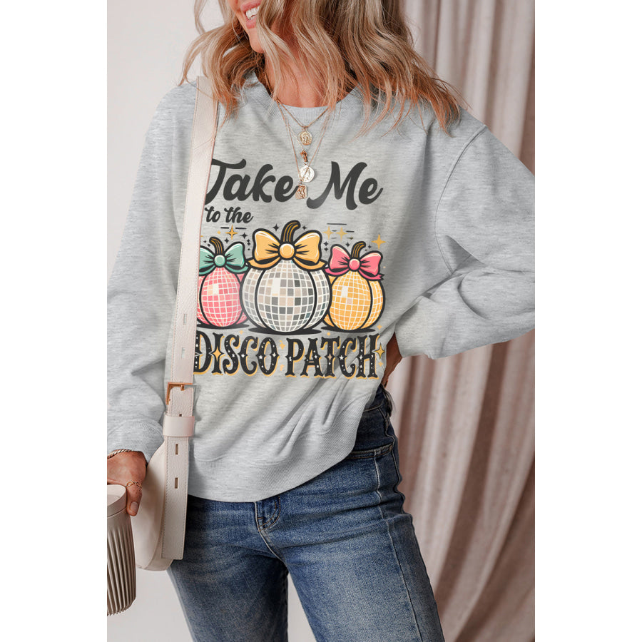 Graphic Round Neck Long Sleeve Sweatshirt Gray / S Apparel and Accessories