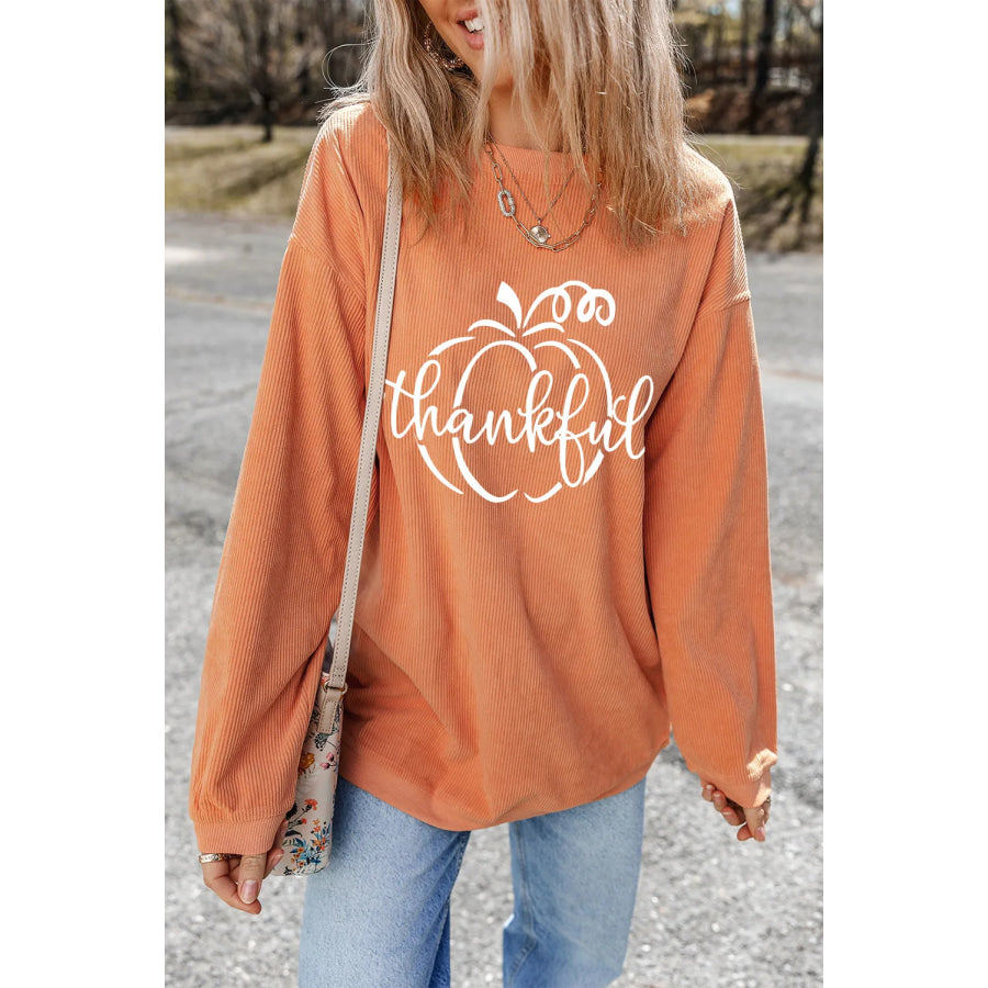 Graphic Round Neck Long Sleeve Sweatshirt Sherbet / S Apparel and Accessories