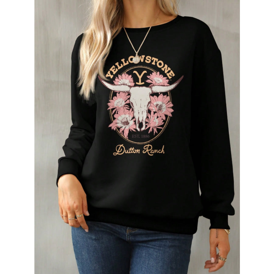 Graphic Round Neck Long Sleeve Sweatshirt style 1 / S Apparel and Accessories