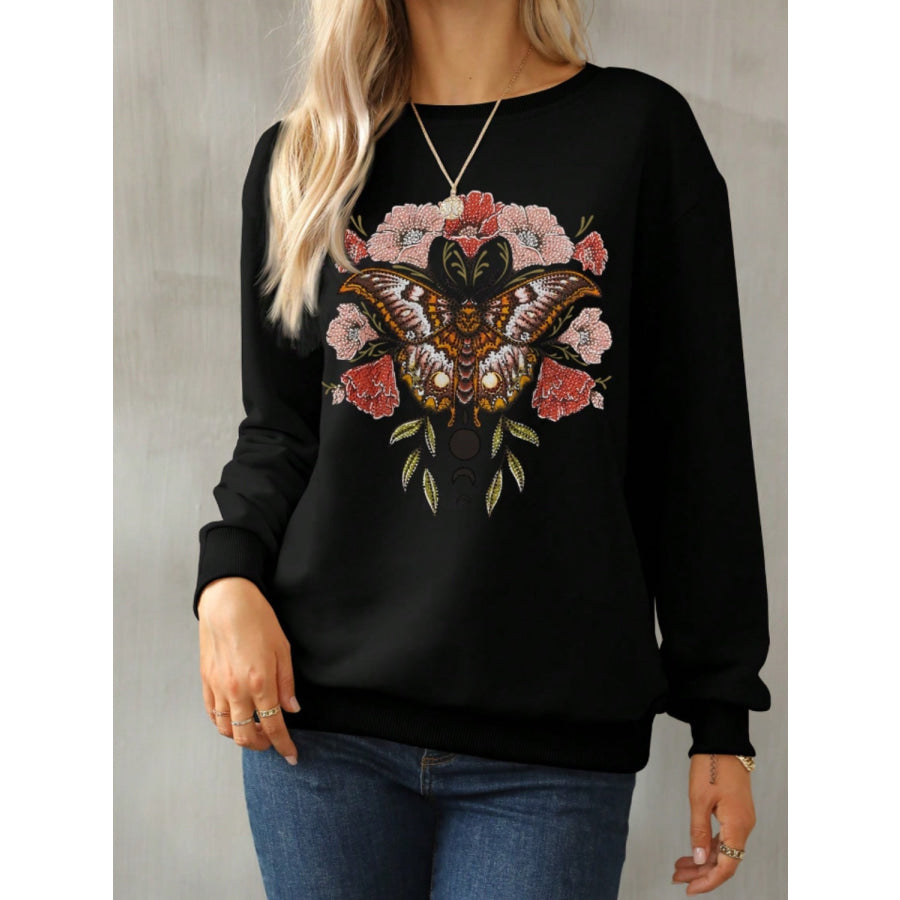 Graphic Round Neck Long Sleeve Sweatshirt style 2 / S Apparel and Accessories