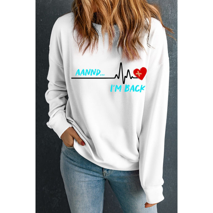 Graphic Round Neck Long Sleeve Sweatshirt White / S Apparel and Accessories