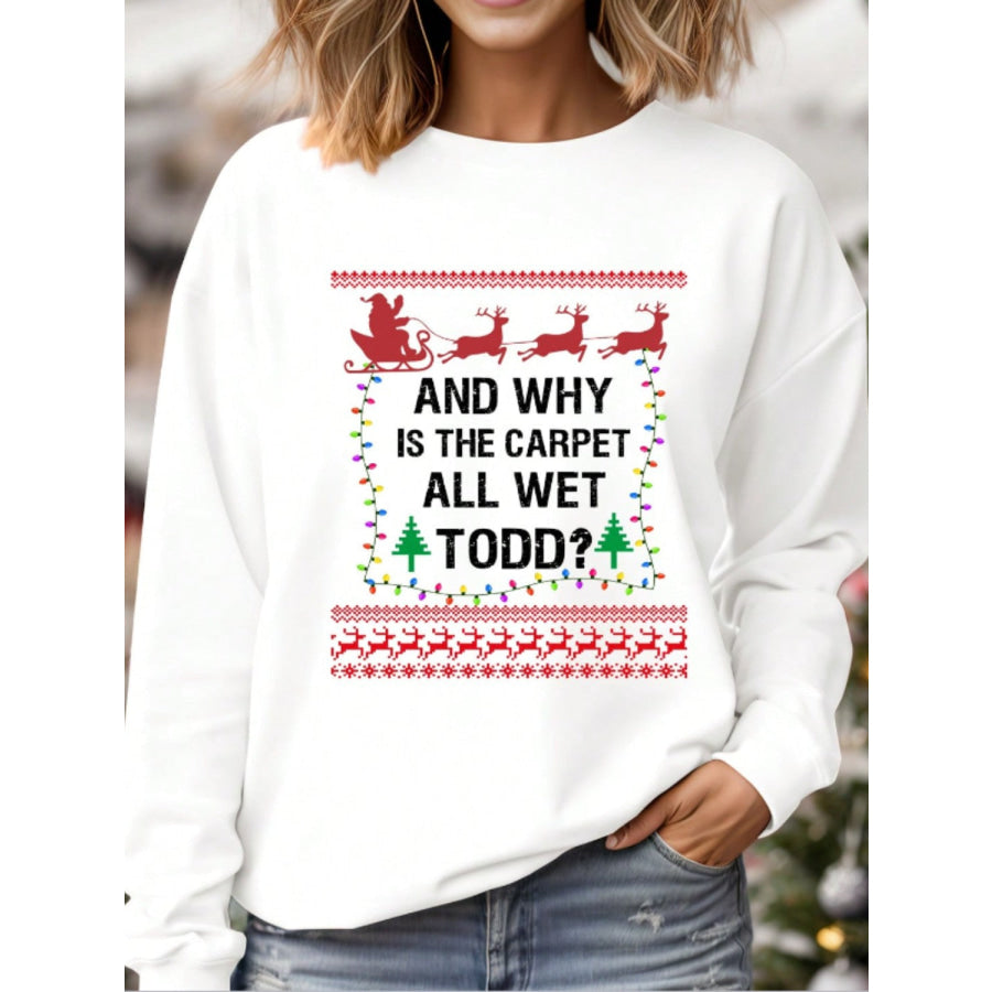 Graphic Round Neck Long Sleeve Sweatshirt White / S Apparel and Accessories