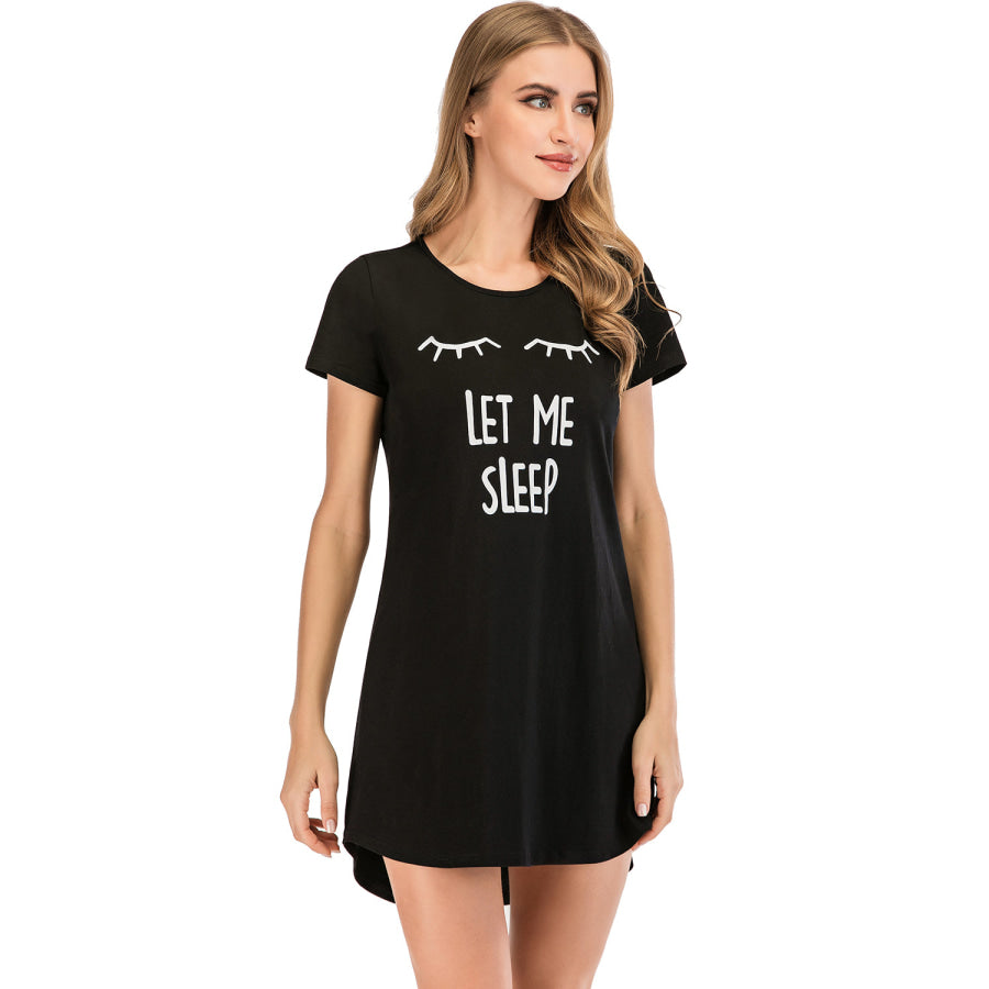 Graphic Round Neck Short Sleeve Lounge Dress Apparel and Accessories