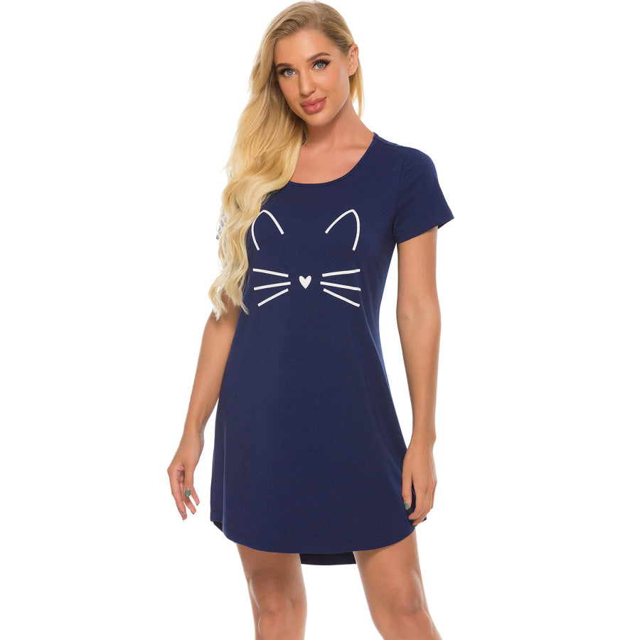 Graphic Round Neck Short Sleeve Lounge Dress Apparel and Accessories