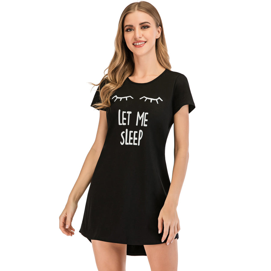 Graphic Round Neck Short Sleeve Lounge Dress Apparel and Accessories