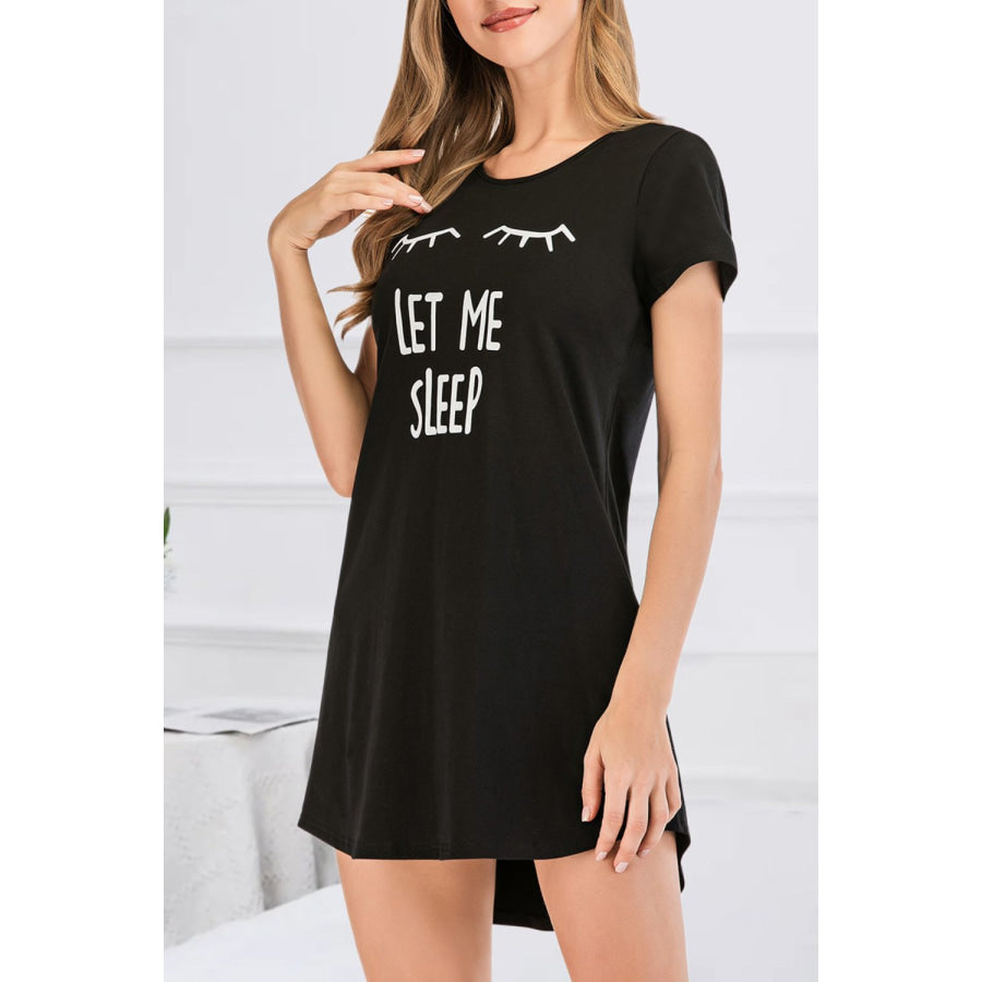 Graphic Round Neck Short Sleeve Lounge Dress Black / S Apparel and Accessories