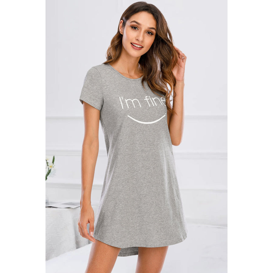 Graphic Round Neck Short Sleeve Lounge Dress Heather Gray / S Apparel and Accessories