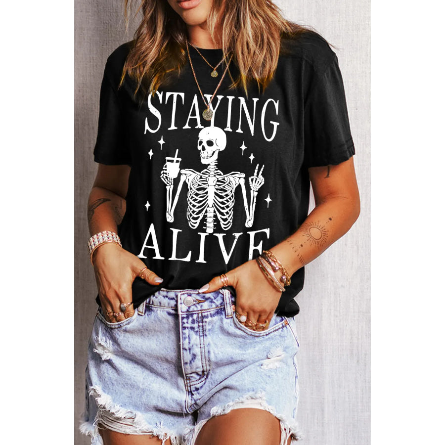 Graphic Round Neck Short Sleeve T-Shirt Apparel and Accessories