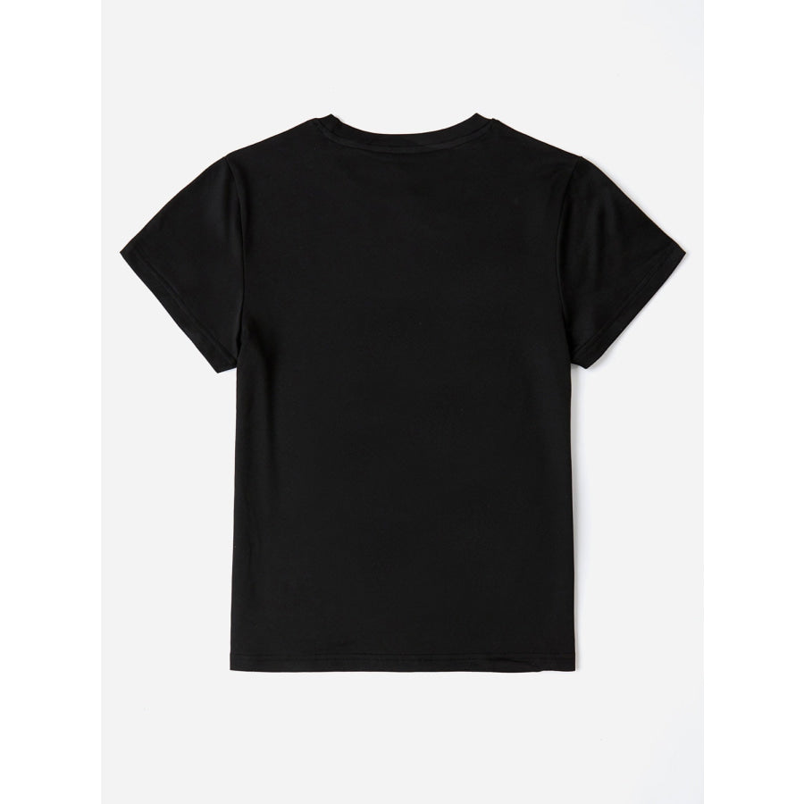 Graphic Round Neck Short Sleeve T-Shirt Black / S Apparel and Accessories