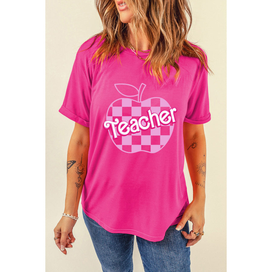 Graphic Round Neck Short Sleeve T-Shirt Hot Pink / S Apparel and Accessories