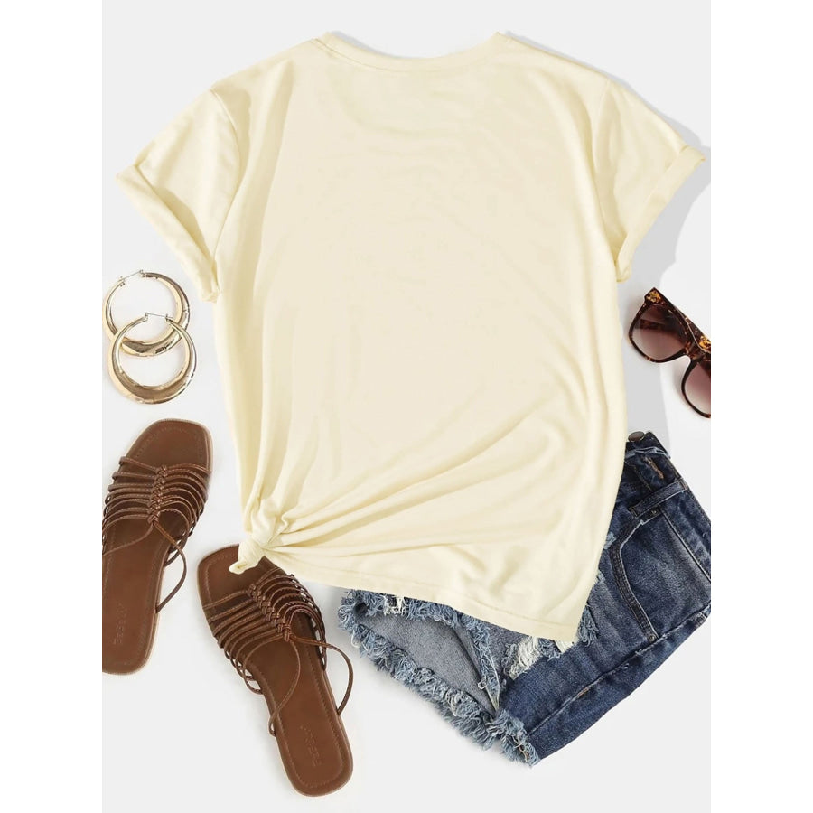 Graphic Round Neck Short Sleeve T-Shirt Cream / S Apparel and Accessories