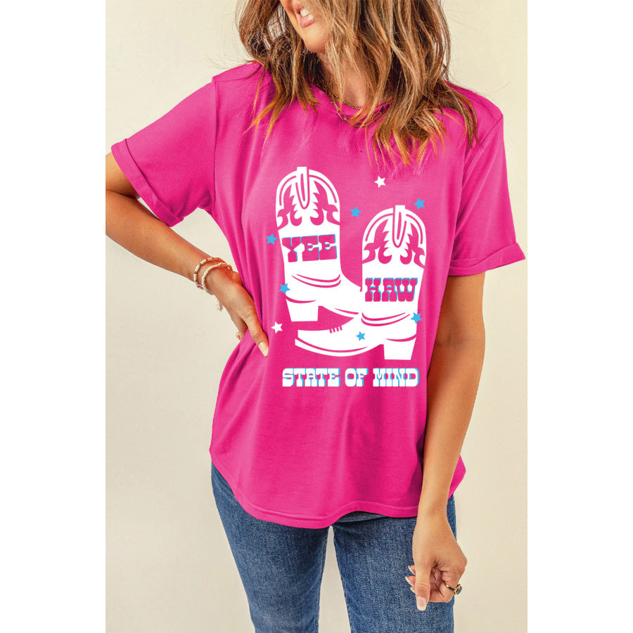 Graphic Round Neck Short Sleeve T-Shirt Hot Pink / S Apparel and Accessories