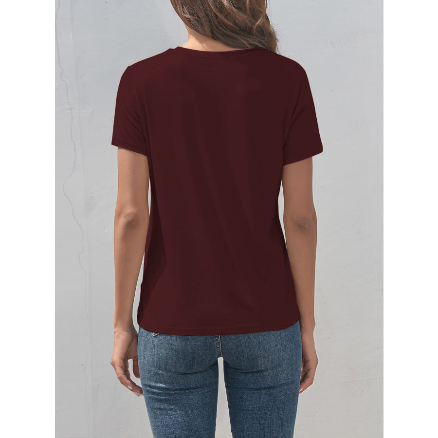 Graphic Round Neck Short Sleeve T - Shirt Wine / S Apparel and Accessories