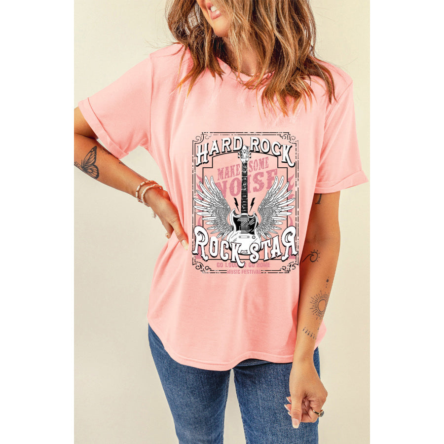 Graphic Round Neck Short Sleeve T-Shirt Watermelon pink / S Apparel and Accessories