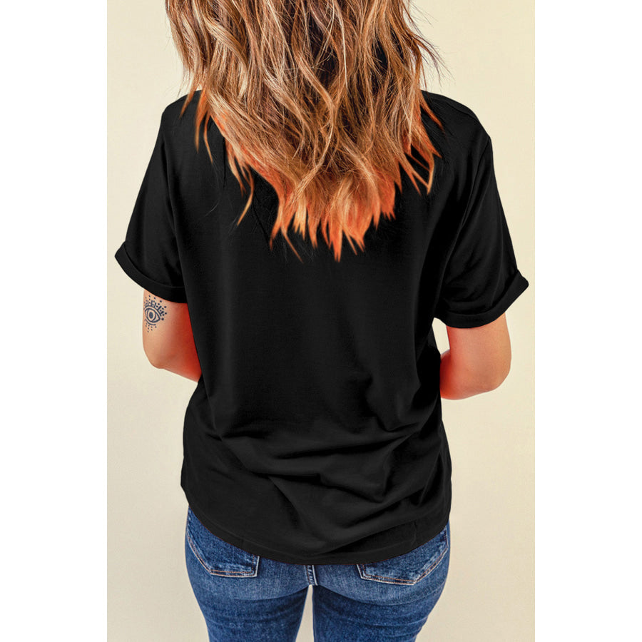 Graphic Round Neck Short Sleeve T-Shirt Black / S Apparel and Accessories