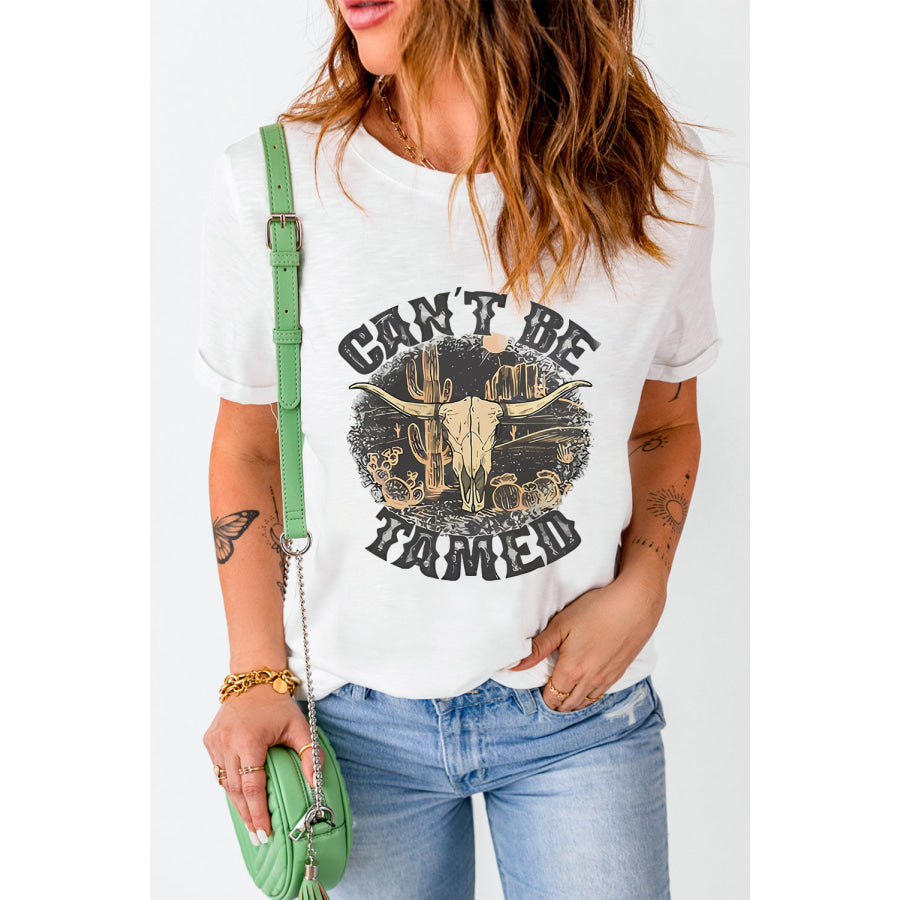Graphic Round Neck Short Sleeve T-Shirt White / S Apparel and Accessories