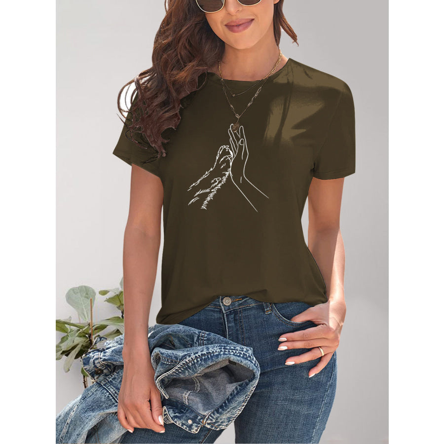 Graphic Round Neck Short Sleeve T-Shirt Army Green / S Apparel and Accessories