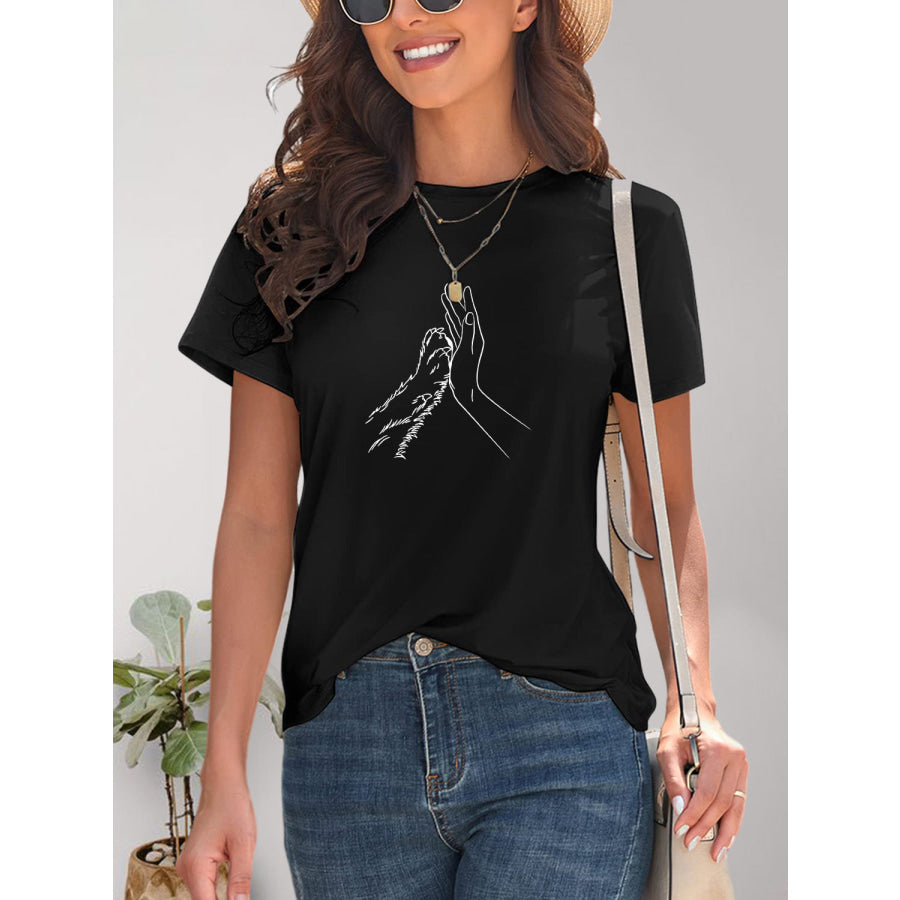 Graphic Round Neck Short Sleeve T-Shirt Black / S Apparel and Accessories