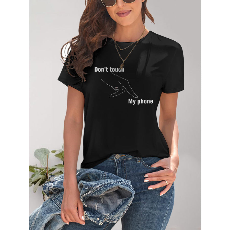 Graphic Round Neck Short Sleeve T-Shirt Black / S Apparel and Accessories