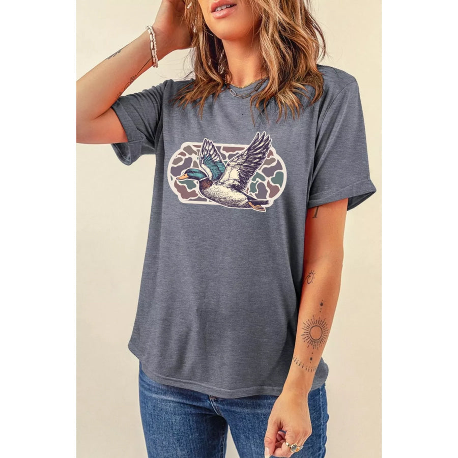 Graphic Round Neck Short Sleeve T-Shirt Dark Gray / S Apparel and Accessories