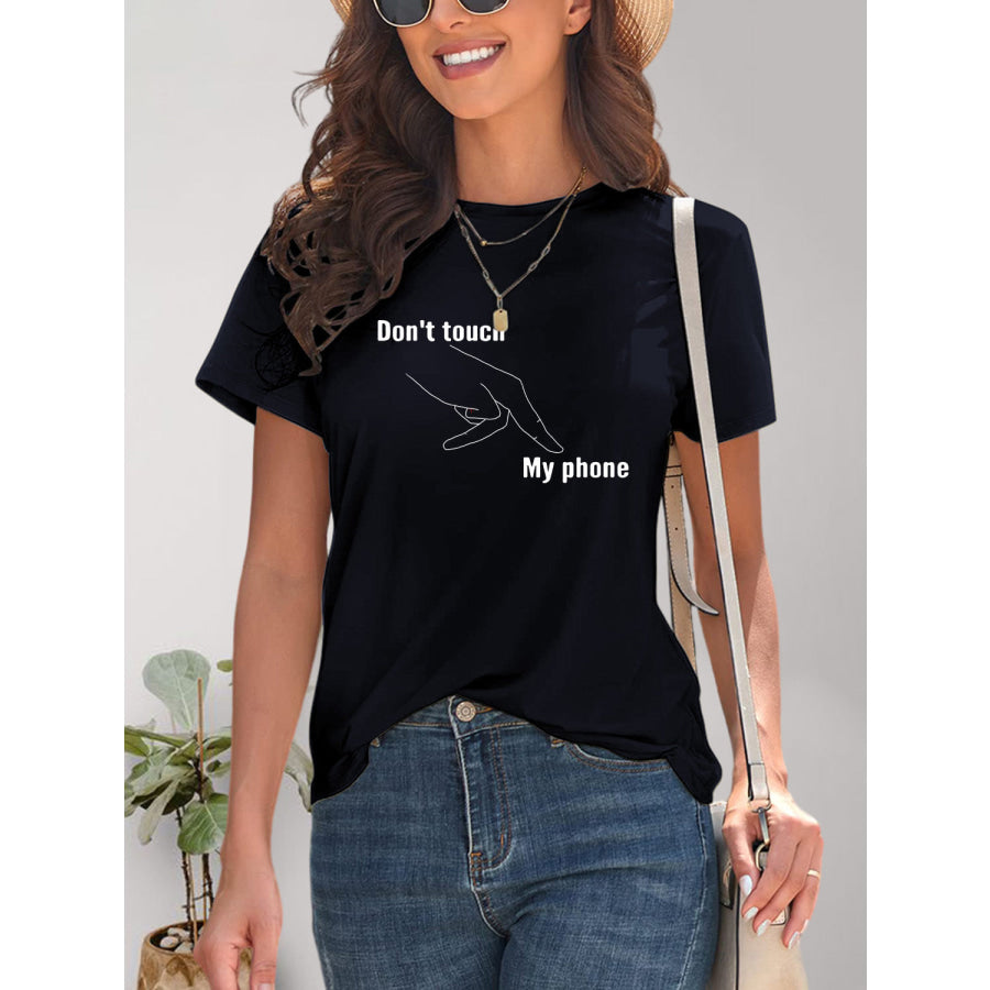 Graphic Round Neck Short Sleeve T-Shirt Dark Navy / S Apparel and Accessories