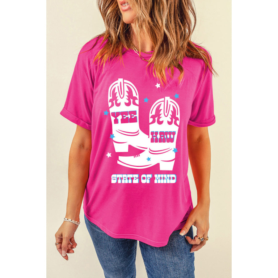 Graphic Round Neck Short Sleeve T-Shirt Hot Pink / S Apparel and Accessories