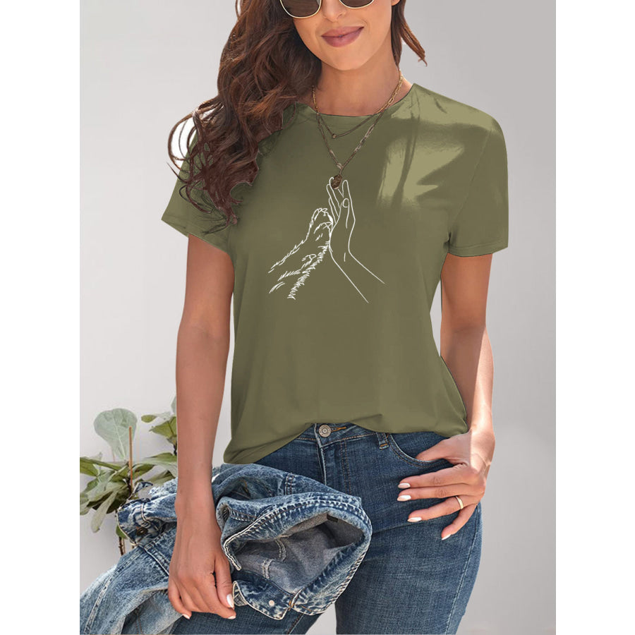 Graphic Round Neck Short Sleeve T-Shirt Olive Brown / S Apparel and Accessories