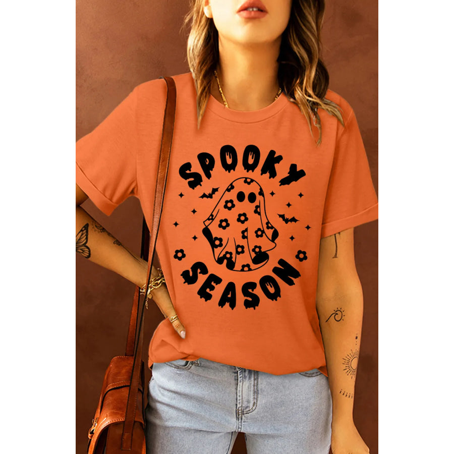 Graphic Round Neck Short Sleeve T-Shirt Orange / S Apparel and Accessories