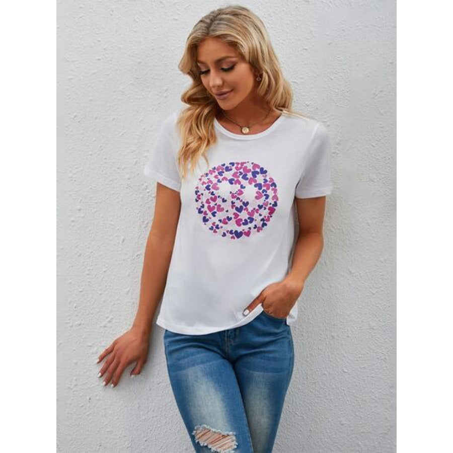 Graphic Round Neck Short Sleeve T - Shirt White / S Apparel and Accessories