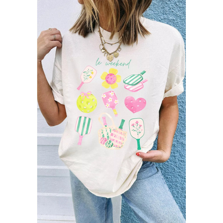 Graphic Round Neck Short Sleeve T-Shirt White / S Apparel and Accessories