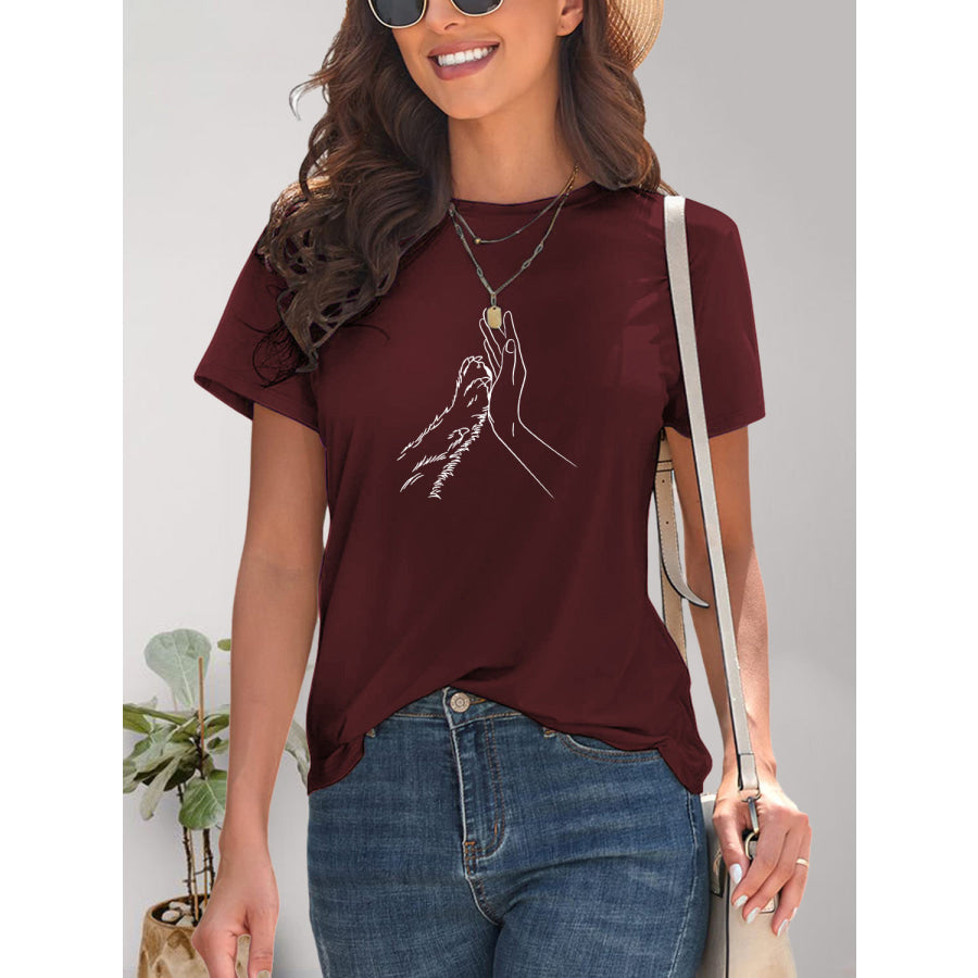 Graphic Round Neck Short Sleeve T-Shirt Wine / S Apparel and Accessories