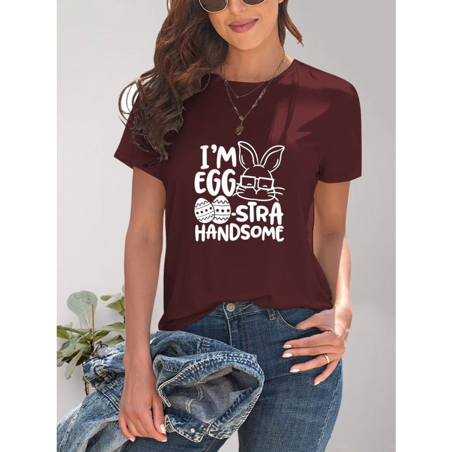 Graphic Round Neck Short Sleeve T - Shirt Wine / S Apparel and Accessories