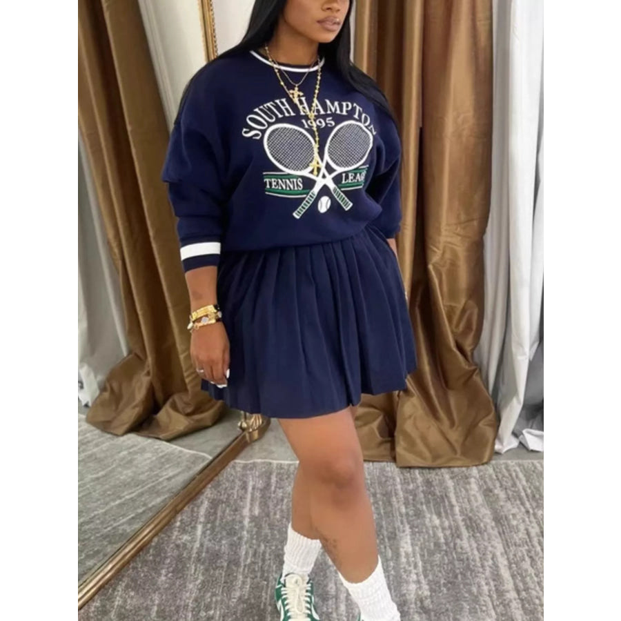 Graphic Sweatshirt & Pleated Skirt Set Apparel and Accessories