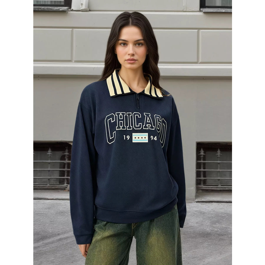 Graphic Sweatshirt with Striped Collar Apparel and Accessories