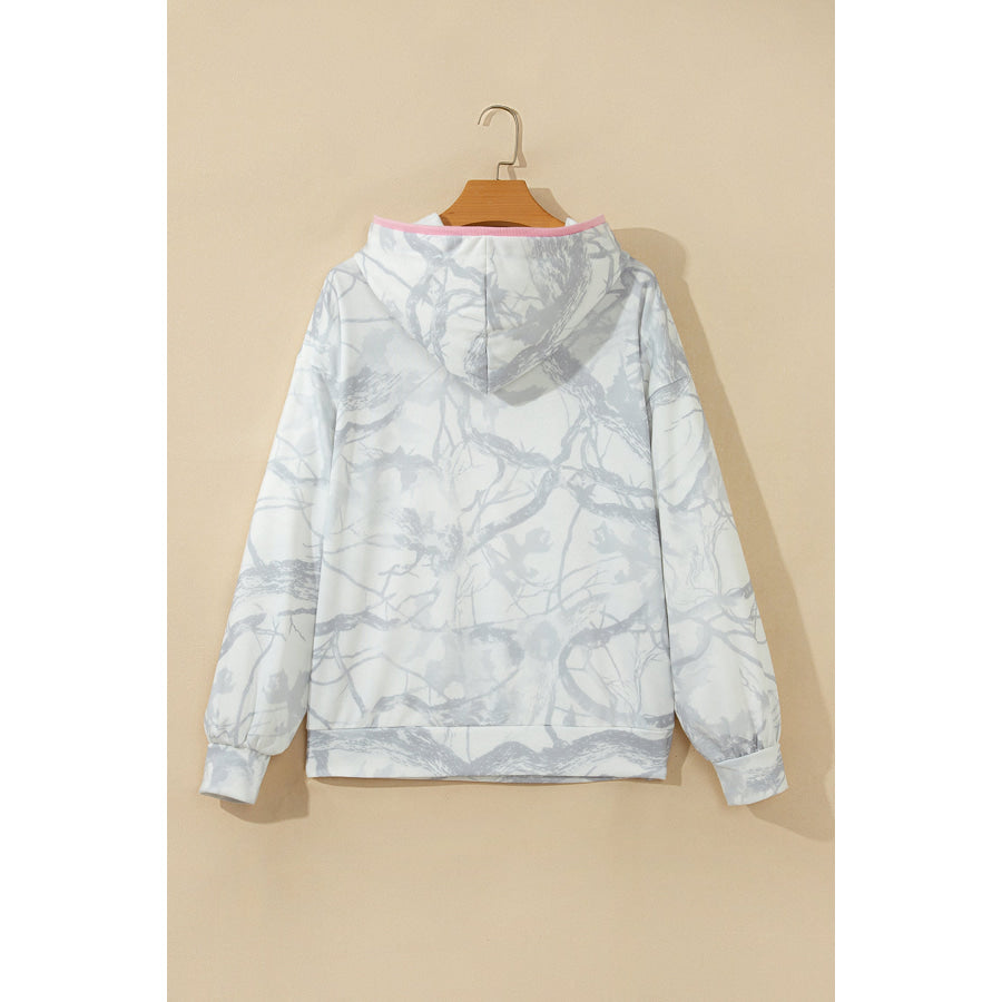 Gray Abstract Print Colorblock Long Sleeve Hoodie Tops/Sweatshirts & Hoodies