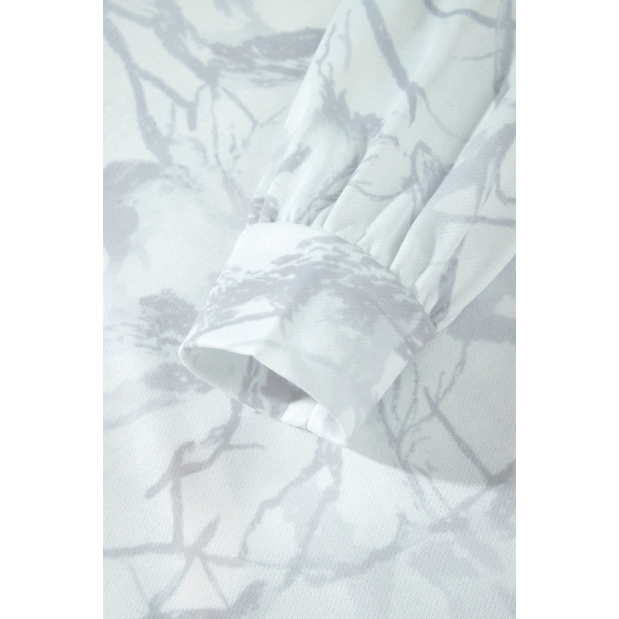 Gray Abstract Print Colorblock Long Sleeve Hoodie Tops/Sweatshirts & Hoodies