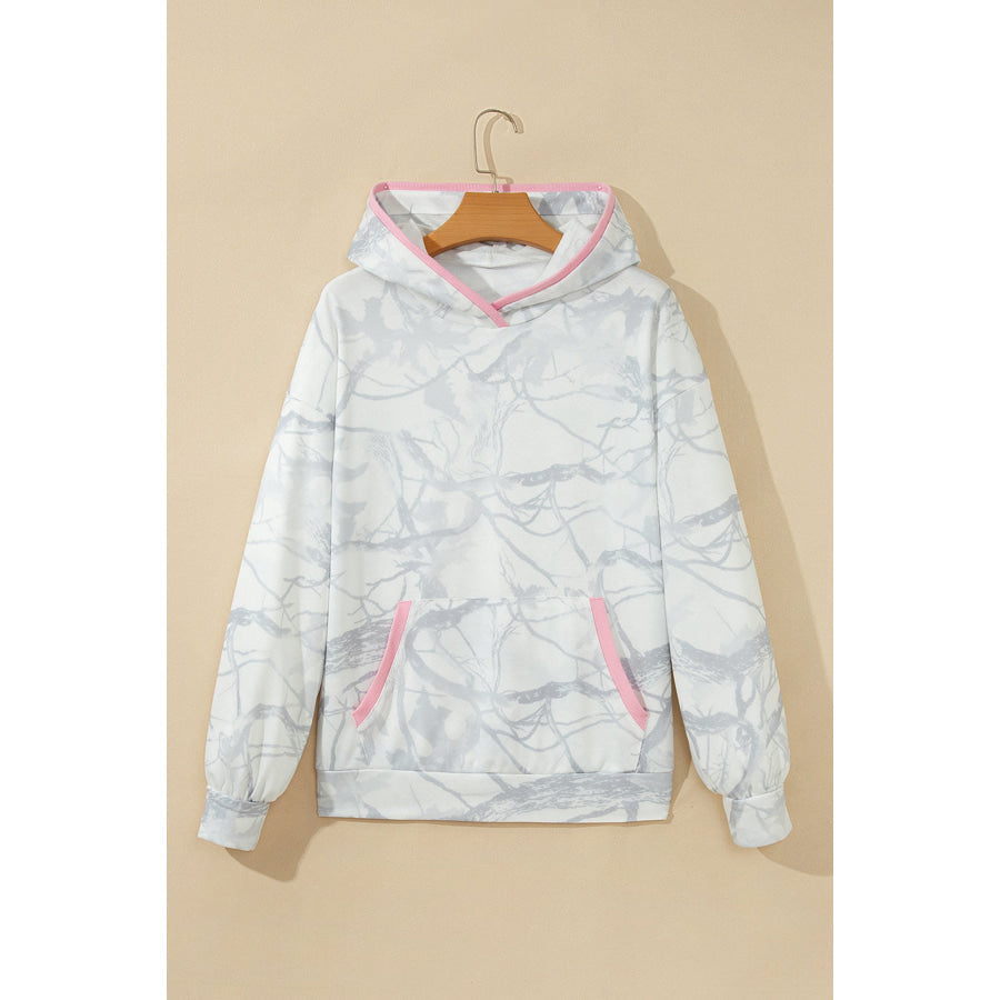 Gray Abstract Print Colorblock Long Sleeve Hoodie Tops/Sweatshirts & Hoodies