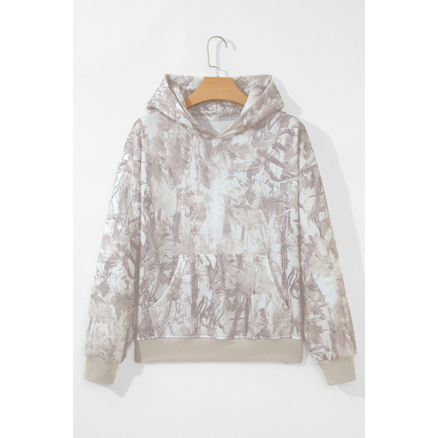 Gray Abstract Print Ribbed Cuffs Hem Long Sleeve Hoodie Tops/Sweatshirts & Hoodies