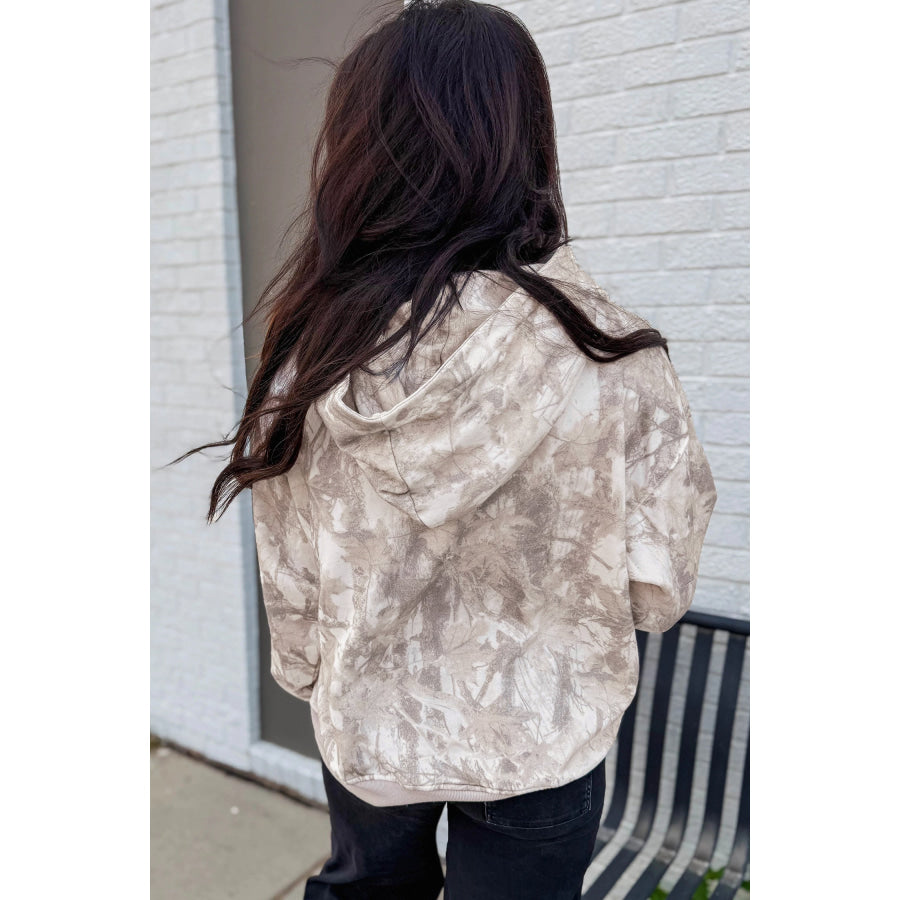 Gray Abstract Print Ribbed Cuffs Hem Long Sleeve Hoodie Tops/Sweatshirts & Hoodies
