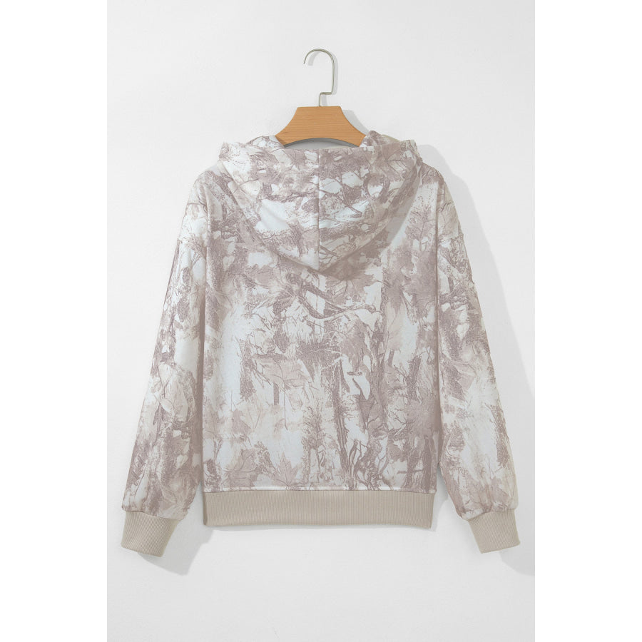 Gray Abstract Print Ribbed Cuffs Hem Long Sleeve Hoodie Tops/Sweatshirts & Hoodies