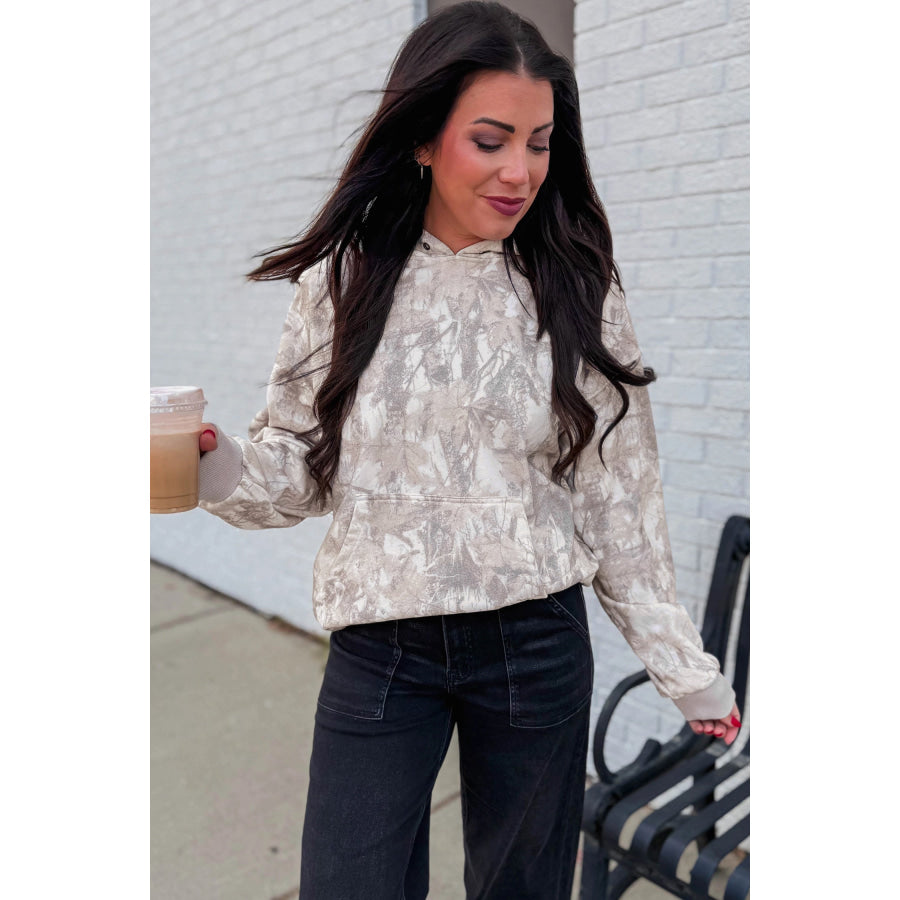 Gray Abstract Print Ribbed Cuffs Hem Long Sleeve Hoodie Tops/Sweatshirts & Hoodies