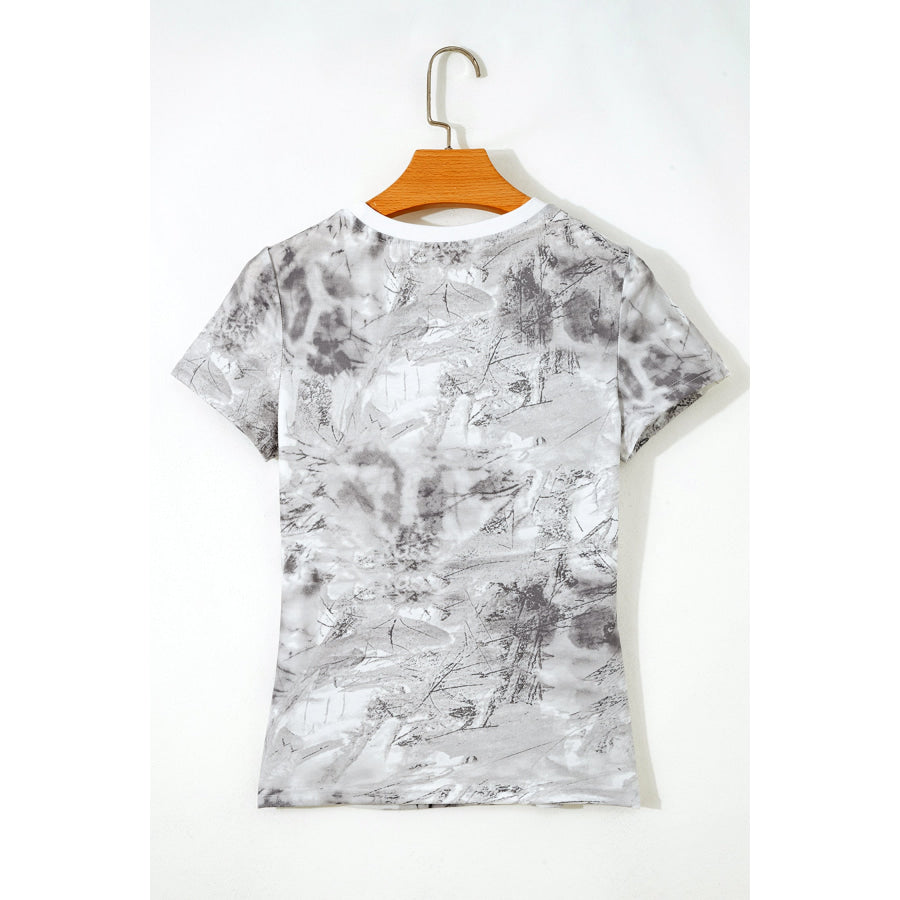 Gray Abstract Woodland Print Slim Fitted T Shirt Tops/Tops & Tees