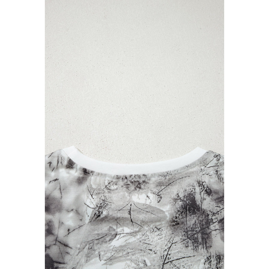 Gray Abstract Woodland Print Slim Fitted T Shirt Tops/Tops & Tees