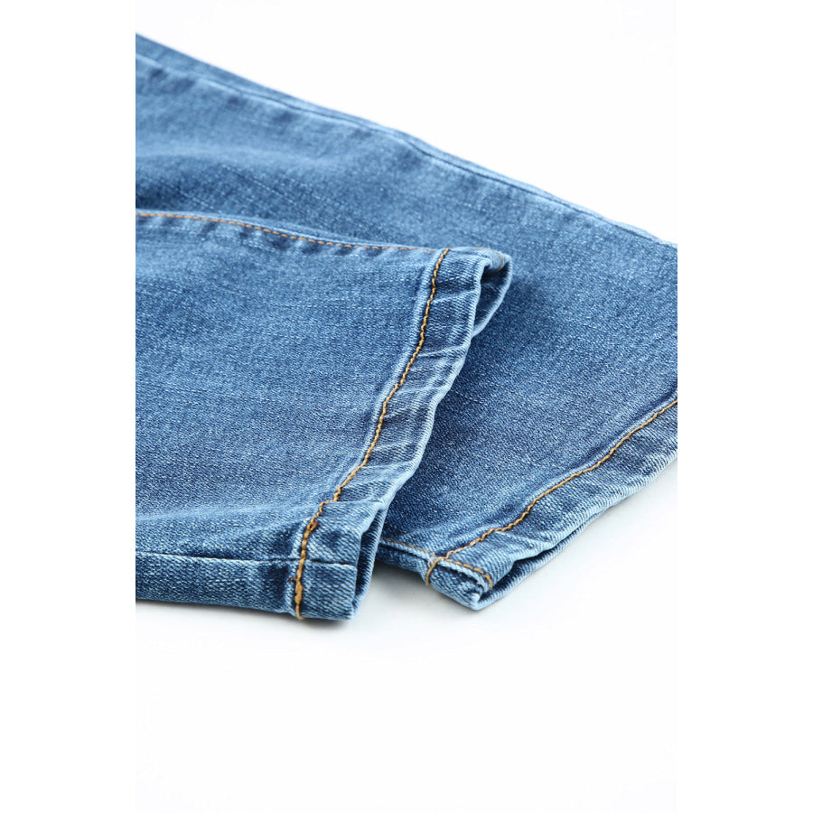 Gray Buttoned Pockets Distressed Jeans Bottoms/Jeans