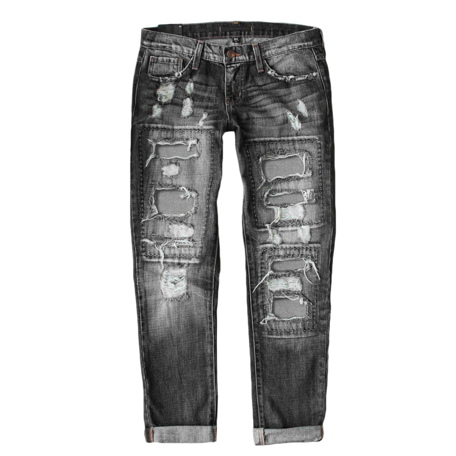 Gray Buttoned Pockets Distressed Jeans Bottoms/Jeans