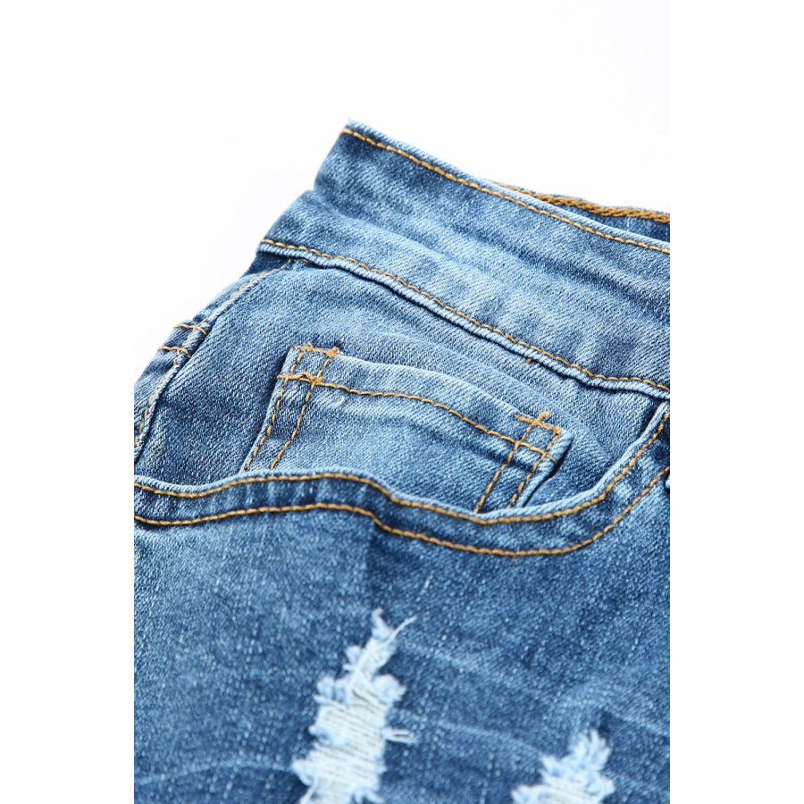 Gray Buttoned Pockets Distressed Jeans Bottoms/Jeans
