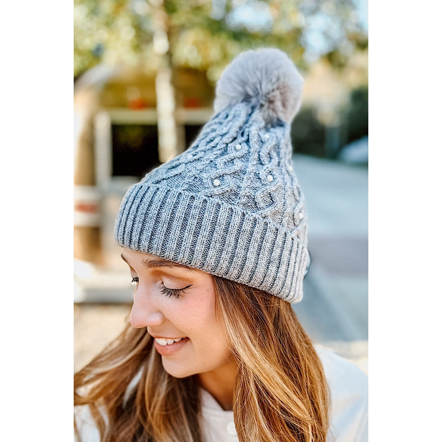 Gray Fur Pom Beanie WS 620 Hats