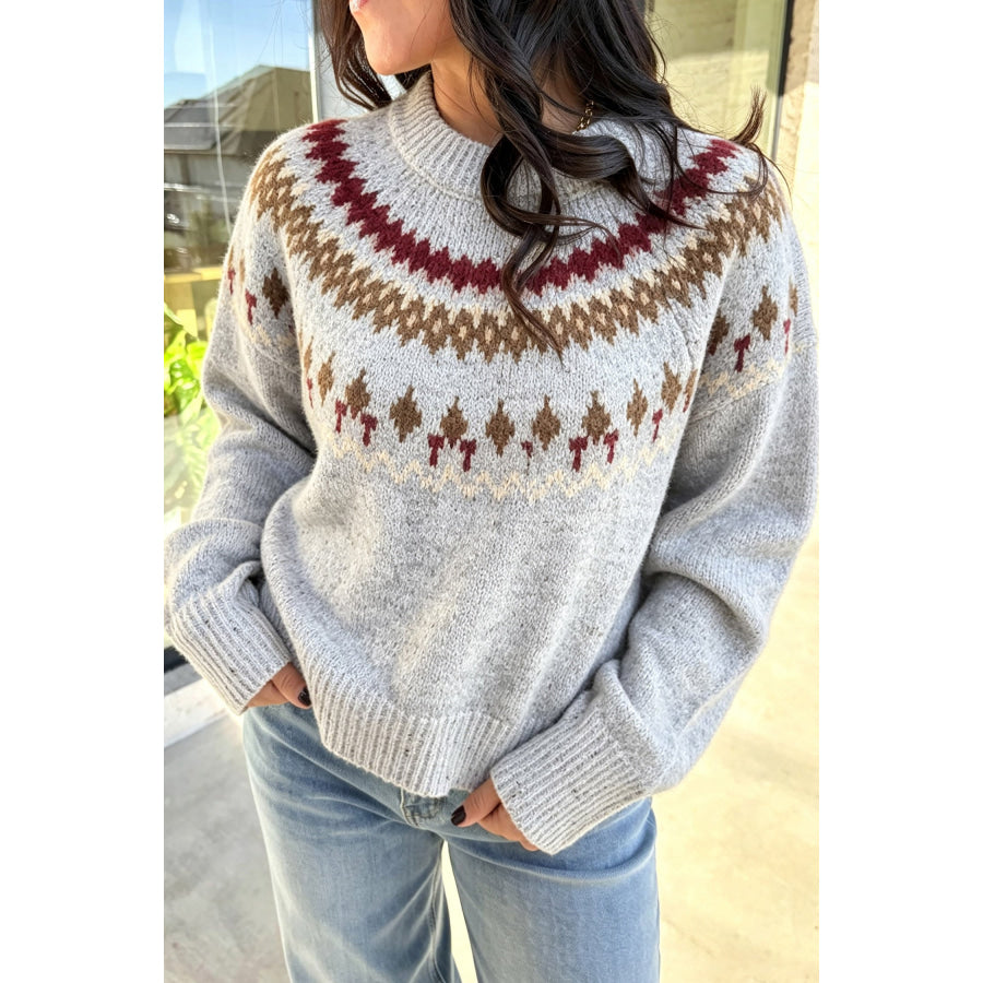 Gray Geometric Detail Round Neck Winter Sweater / S Sweaters & Cardigans/Sweaters